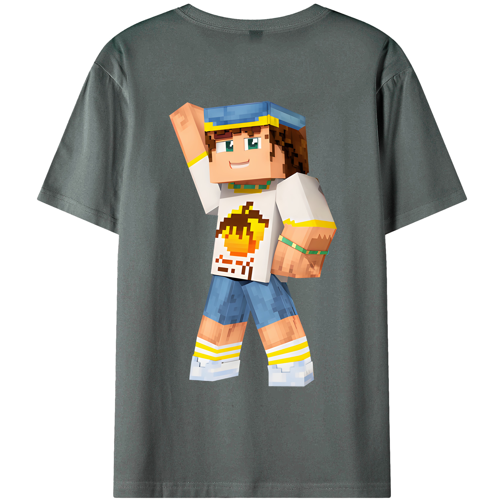 （画像用） マインクラフト ブロックの世界 Minecraft MC Block world 綿100％ メンズ半袖Tシャツ（バックプリント） 通気性